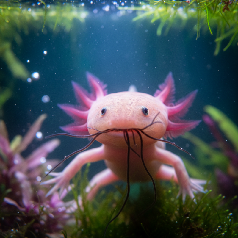 Axolotl eating live blackworms