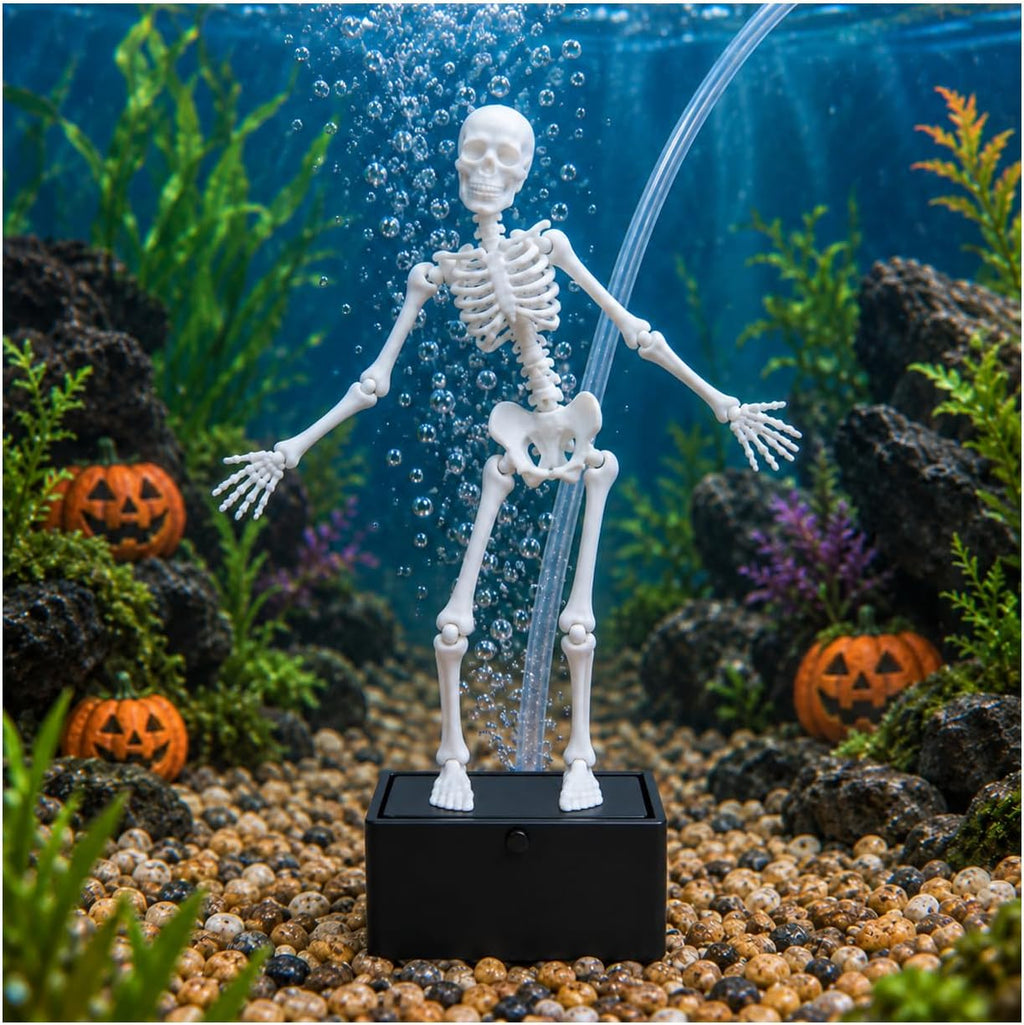 Dancing skeleton bubbler ornament for aquarium display