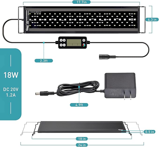 hygger Programmable Full-Spectrum LED Aquarium Light – 18–24 inches
