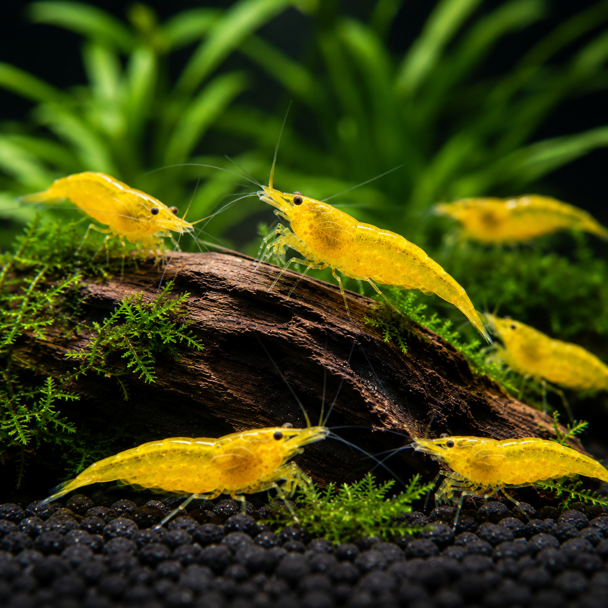 Ten live Yellow Shrimp for a freshwater aquarium
